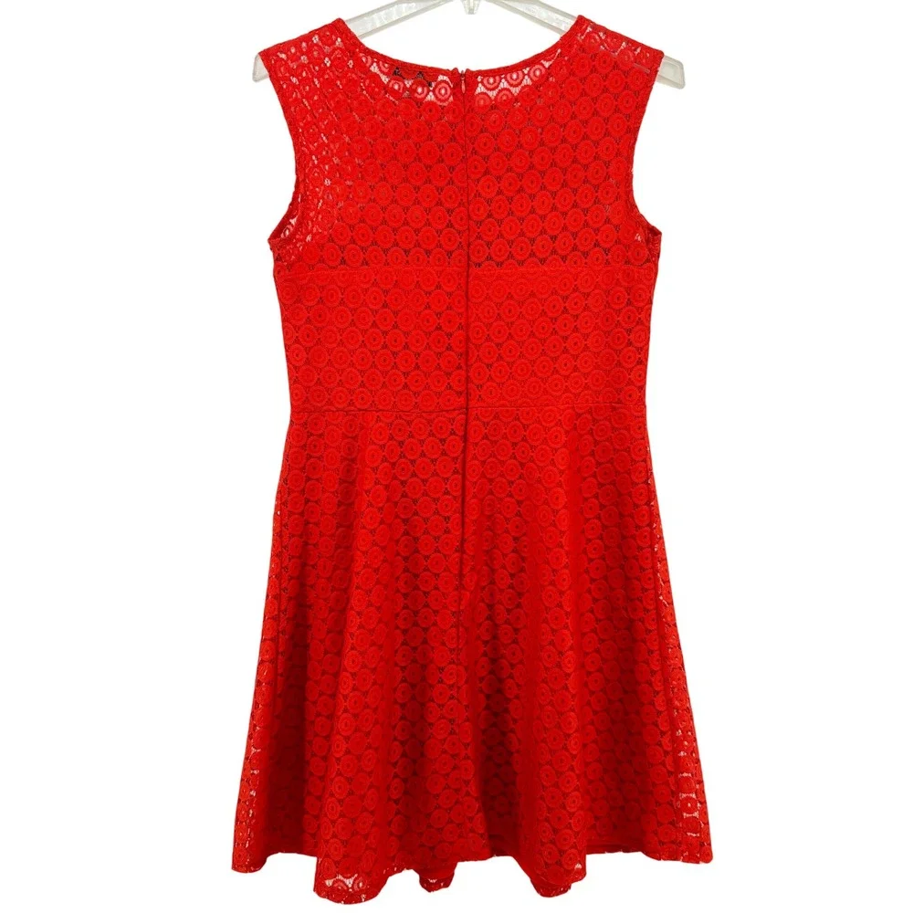 Shelby & Palmer Red Lace Fit Flare Dress Women Size 14 Sleeveless Round Neck